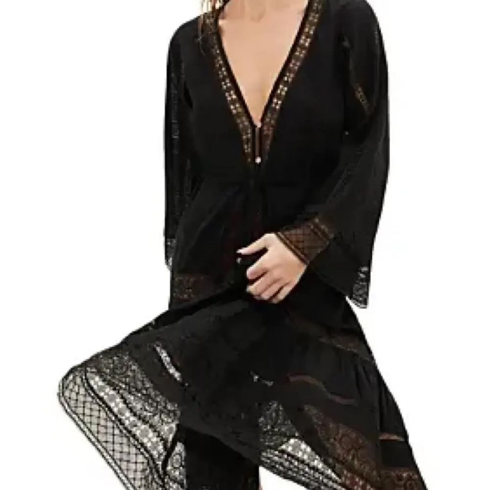 Veronica beard black lace midi